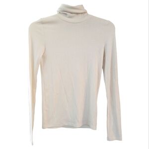 Madewell Women's Cream Ribbed Turtleneck Long Sleeve Top - Size XS